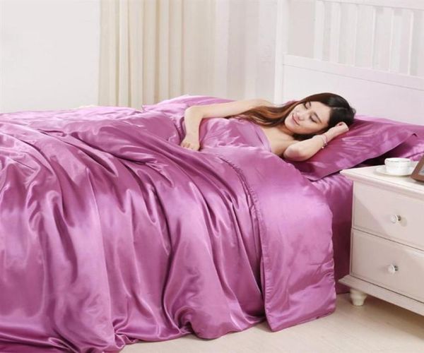 Conjunto de cama de seda de cetim Size queen tamanho de luxo 3D Tampa de edredão rei King Purple Home Textile Twin Family Bed Capa com travesseiro319T9783967