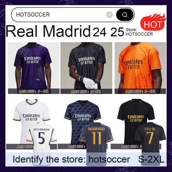 23 24 25 Mbappe Bellingham Reals Madrids Futbol Jersey Y-3 2023 2024 Evde Üçüncü Futbol Gömlek Camiseta Rodrygo Vini Jr Plus Boyut 2xl Mor Siyah Turuncu Hotsoccer