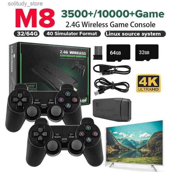Tragbare Game-Spieler 1-2 Set M8 Videospielkonsole 2,4 G Doppel Wireless Controller Game Stick 4K 10000 + Spiele 64 32 GB Retro-Spiele für TV 3D Rocker Q240326