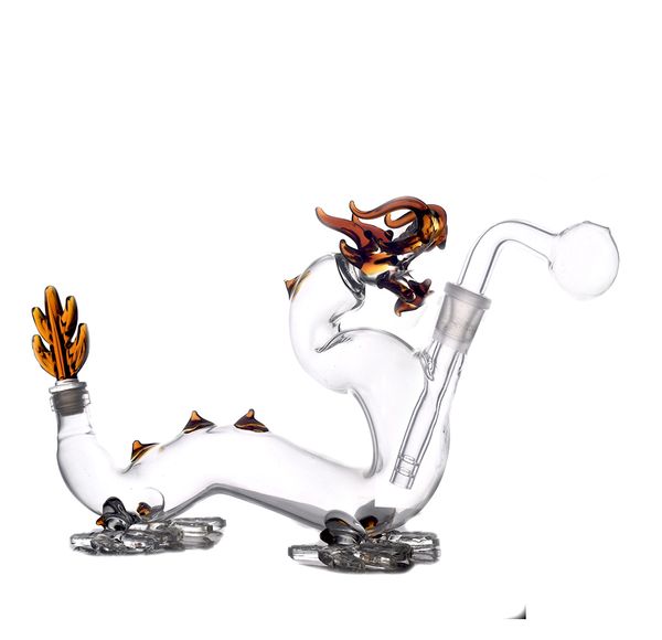 Nova chegada 10 polegadas de vidro Bong Dab Rig Tubulações de água Hookahs Dragon Shape Recycler Bubbler Smoking Ash Catcher com Downstem Oil Burner Pipe Tobacco Bowl