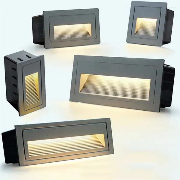 Lâmpadas de parede Preto Branco Corpo 3W 5W LED Step Light Alumínio Embutido Escada Canto Lâmpada Interior Ao Ar Livre Recesso Escada Footlight