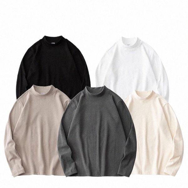 Herbst Winter Dicke Fleece T-Shirt Männer Halbe High-Kragen T-shirt LG Hülse Casual Tops Thermische Shirts Unterhemd Mann kleidung v0TR #