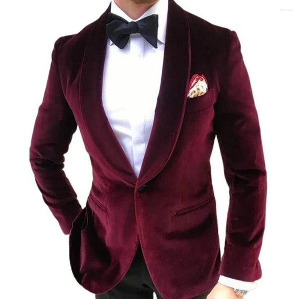 Abiti da uomo Blazer bordeaux Pantaloni neri 2 pezzi Set completo formale Scialle Risvolto Monopetto Un bottone Slim Fit Terno Abiti