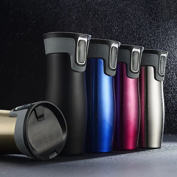 Tazza thermos in acciaio inossidabile 304 Tazza da caffè sottovuoto a doppio strato Bottiglia d'acqua Personalizzata Tazza da auto per bere con una chiave Tazza regalo sportiva 240315