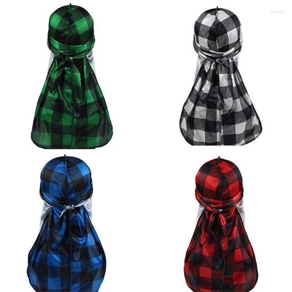 Berretti Donna Uomo Unisex Durags Copricapo Doo Rag Copricapo di seta regolabile per gli amanti Chemio Paziente Perdita di capelli Sonno