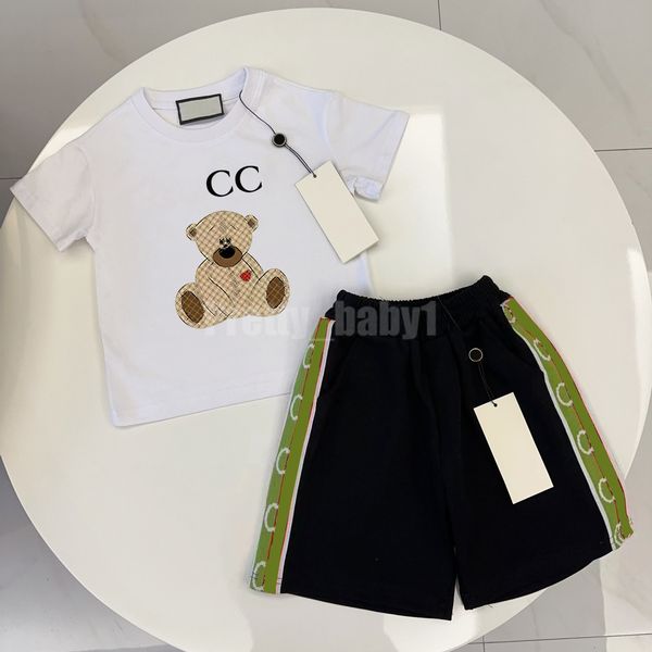 Set estivi per bambini Ragazza Ragazzo T-shirt bianca + Pantalone nero 2 pezzi Completo Abbigliamento bambino Moda T-shirt a maniche corte Abiti Costume per bambini