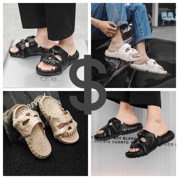 GAI-Schuhe, Baumwollgefühl, dicke Sohlen, Herren-Sandalen, modisch, Skelett, Totenkopf-Designer, personalisiert, Punk, frei atmen, cool, Meeresstrand, männlich, schwarz, lustig, nicht stinkend, 40–45