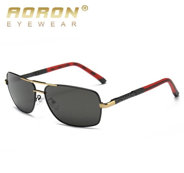 Aoron Men Men Polarized Sunglasses Brand Design Original Metal Frame Retângle