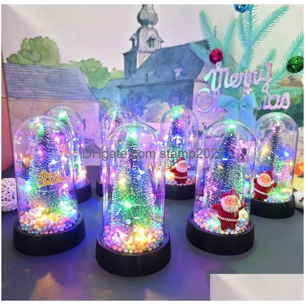 Decorações de Natal iluminadas mini árvore artificial LED string pinheiro sisal árvores com base de madeira em caso claro casa natal feriado p dhcus