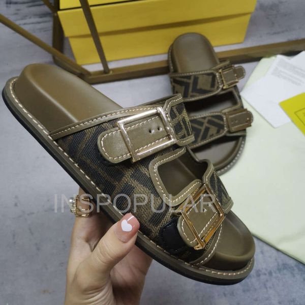 Scarpe FF di lusso Pantofole sandali firmati per uomo Donna Moda classica Scivoli in broccato floreale Appartamenti in pelle Gomma Nero Bianco Infradito Mocassini da spiaggia