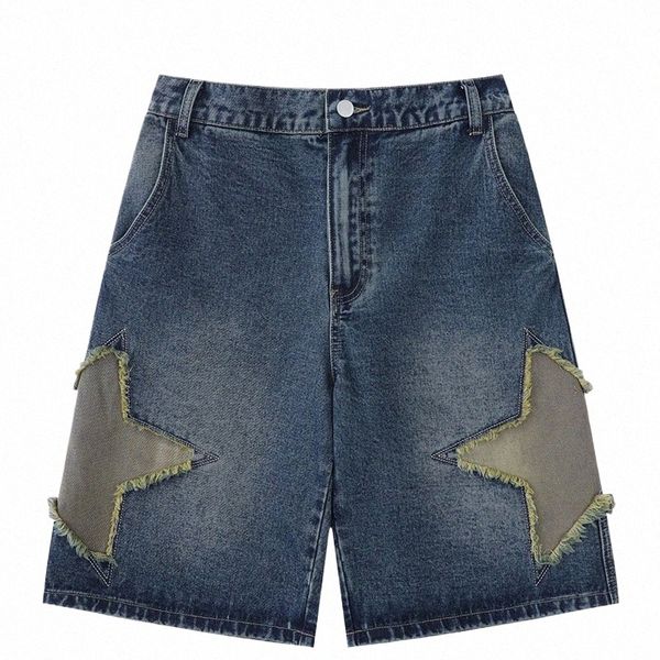 Harajuku Vintage Star Pattern Denim Shorts da uomo Sunshine Bermuda Sport casual in esecuzione Pantaloncini da basket College Pantaloni Street W1Yp #