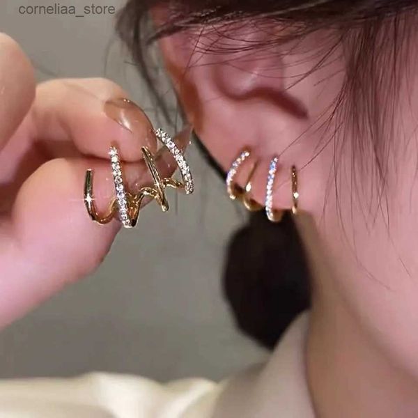 Ohrstulpe Ohrstulpe Koreanische Ohrringe Krallenohrringe Hakenclip-Ohrringe Damen Quad Set CZ Gold Ohrringe Modeschmuck Neujahrsgeschenk Y240326