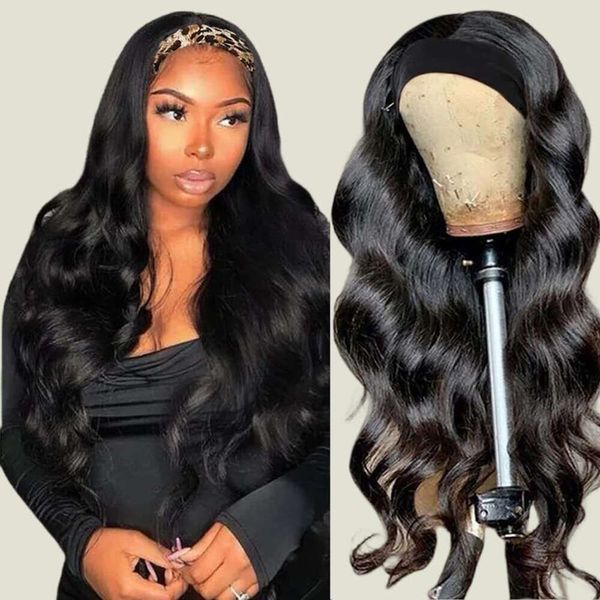 Siyah kadınlar için peruklar 18 inç glueless vücut dalga kafa bandı insan% 100 brezilya bakire saç hine Yapım kafa bandı peruk% 150 yoğunluk