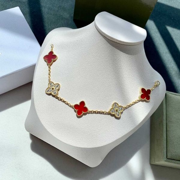 Брэнд Charm Van Four Leaf Grass Bracelet Женский ремень бриллиант красный халцедон и другие счастливые подарки подруге