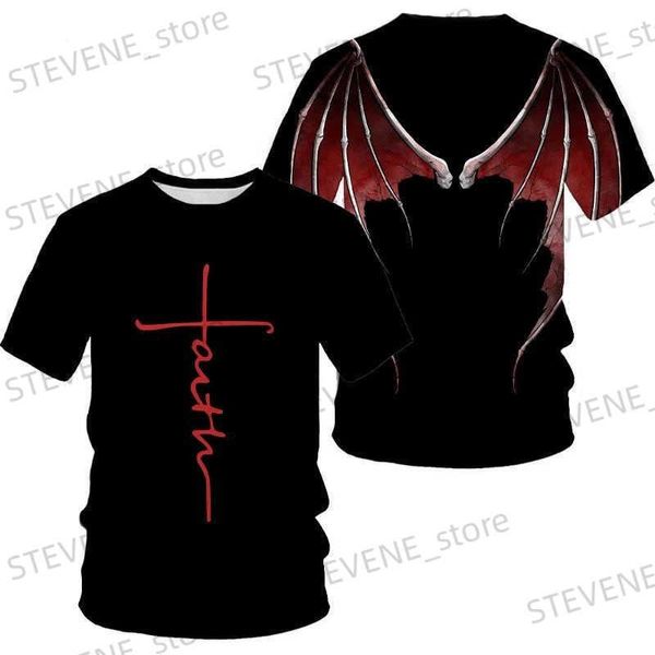 Herren-T-Shirts, Herren-T-Shirt, 3D-gedrucktes Flügelmuster, Tops, Sommer, kühl, kurz, locker, Ts, schnell trocknend, Pullover, Harajuku, für Herrenbekleidung T240325