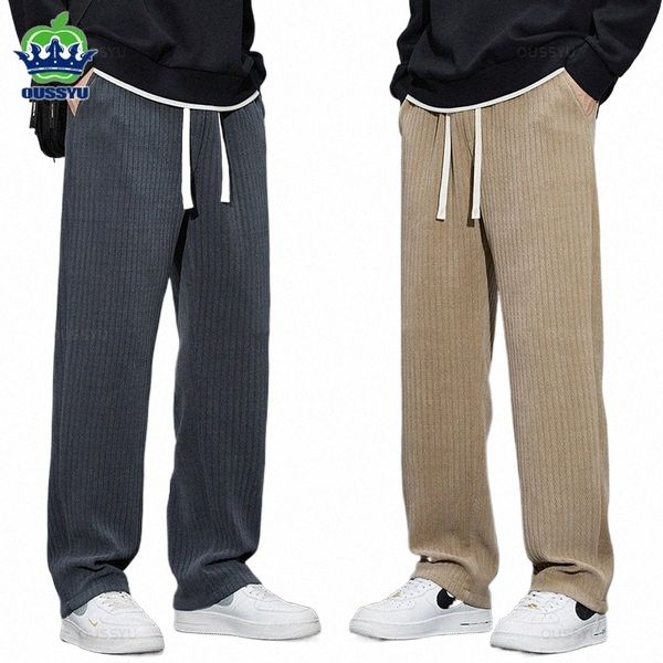 2024 novo outono inverno macio estiramento listra calças de veludo homens grosso cintura elástica coreia baggy trabalho reto jogger calças masculino w4dw #