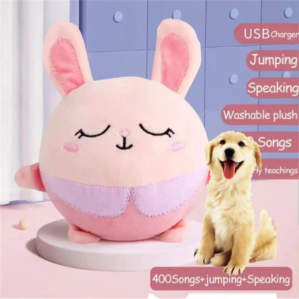 Brinquedos interativos para cães, brinquedo eletrônico de pelúcia para pular, bola de coelho, usb, cantando, brinquedos para animais de estimação para cães pequenos