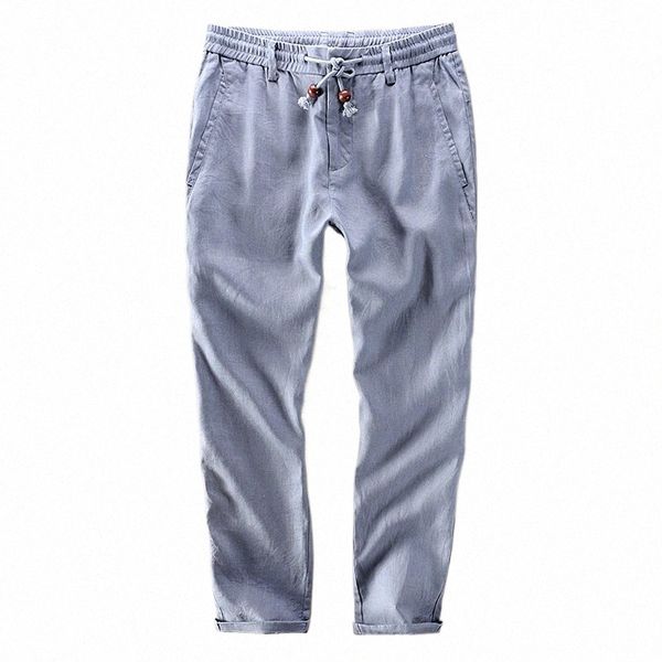 nuovi uomini di arrivo 100% lino pantaloni alla caviglia uomo estate solido lino pantaloni da uomo 30-40 taglia pantaloni larghi mens pantal hombre B8gl #