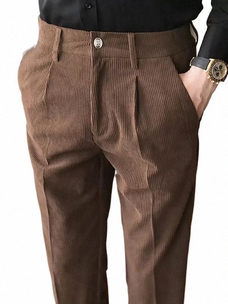 2023 Herbst/Winter Herrencordhosen brauner gerade Röhrchen Casual Hosen Herbst/Winter Slim Fit Dicked Anzughose g4qn#