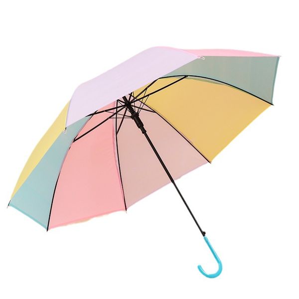 Guarda-chuva de arco-íris fosco para crianças, meninas, alta aparência, alça longa, guarda-chuva automático para estudantes, edição fofa