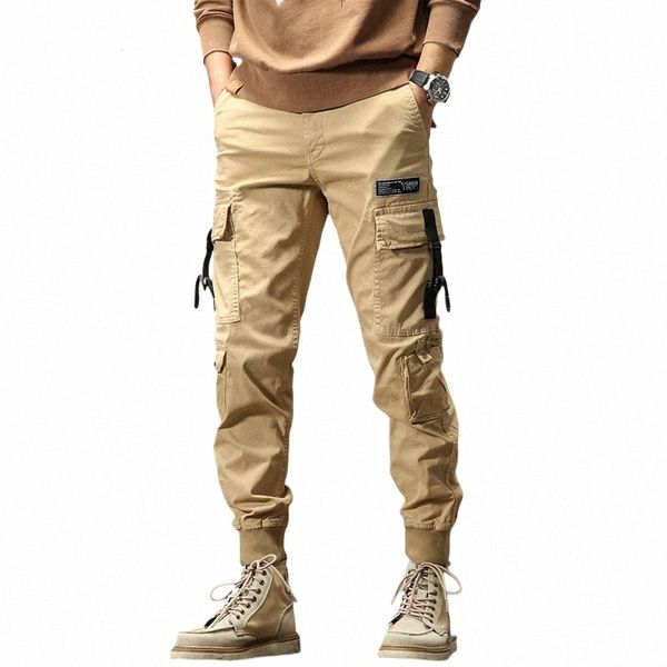 Volle Länge Jogger Hosen Männer Vintage Militär Braun Schwarz Cott Taschen Elastische Taille Cargo Hosen Männer 2022 Dicke Taktische Hosen 12eX #