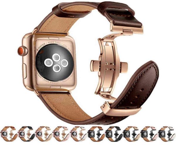 Echtes Lederarmband für Apple Watch Band 45 mm 41 mm 44 mm 40 mm 42 mm 38 mm Butterfly-Verschluss Correa-Armband iWatch 4 5 6 SE 7 Band8082615