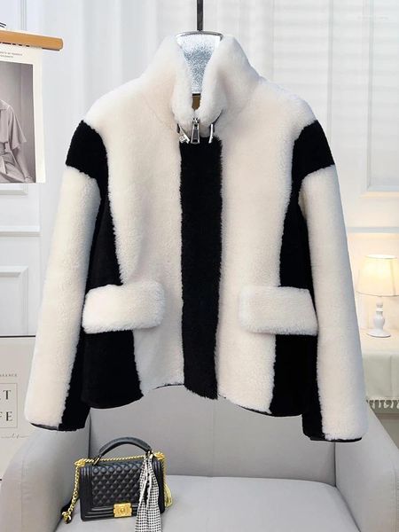 Kadın Kürk Moda Siyah Beyaz Kuzu Kış Kısa Stil 2024 Sonbahar/Kış Koyun Kesme Kadife