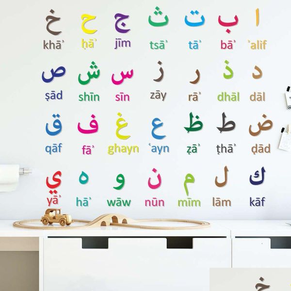 Adesivos de Parede Colorf Alfabeto Árabe Letra para Crianças Sala de Leitura Quarto Letras Decorativas Kid Drop Delivery Home Garden Dhhsg