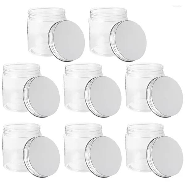 Garrafas de armazenamento 8 peças 250ml mini transparente prata tampa de alumínio conjunto frasco de doces frascos de plástico jam recipientes de mel para
