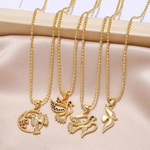 Ожерелья с подвесками FLOLA, маленькие круглые бусины, цепочка с птицей для женщин, позолоченные короткие ювелирные изделия с цирконием в виде животных, весенний дизайн 2024, Nkeb855