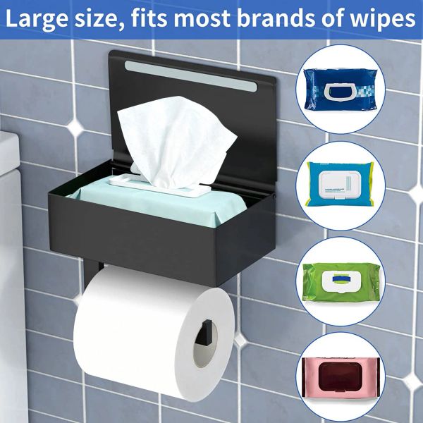 Titulares Suporte de papel higiênico com prateleira Montagem na parede Flushable Aço inoxidável Wipes Dispenser Autoadesivo Punch Free Banheiro Armazenamento