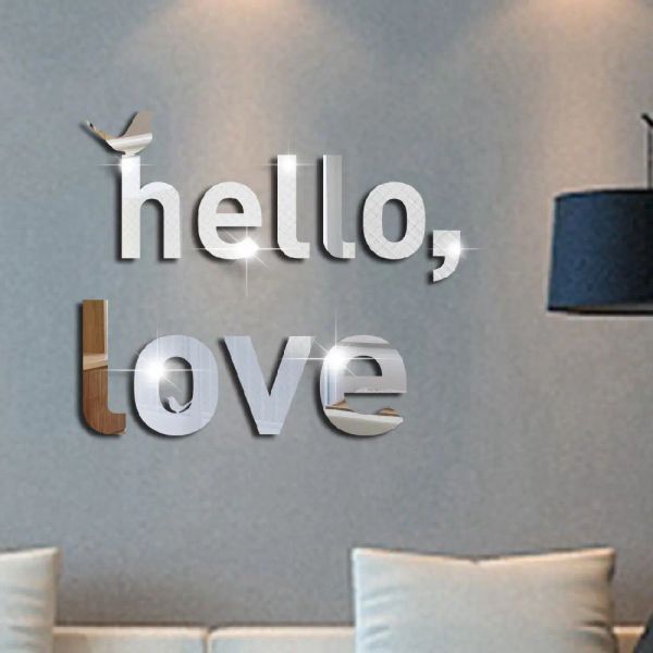 Specchi Lettere inglesi creative Hello Love Adesivi murali specchio acrilico Decorazione della casa, Adesivi murali decorativi fai-da-te