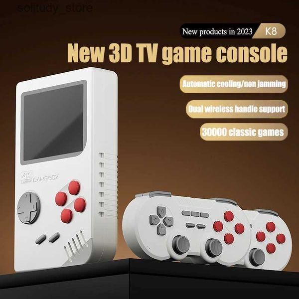 Jogadores de jogos portáteis Novo K8 Single System P Open Source TV Game Console Grande 3D Dual Player vs. 4K Arcade Wireless 2.4G Cooling Wind Gift Q240326