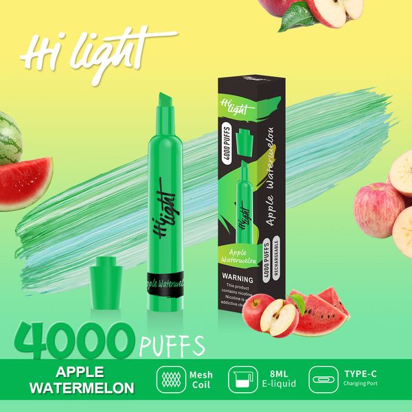 2024 HI Light 4000 Puffs Alibaba Shopping Vape Оптовая батарея 400 мАч.