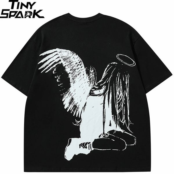 Männer T-shirt Streetwear Japanischen Harajuku Cartoon Engel Flügel Grafik T-Shirt Sommer HipHop T Shirt Anime Tops T Baumwolle Y2K 240311