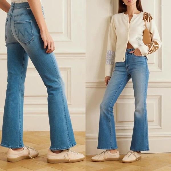 Женские джинсы 2024, ранняя весна, такие же маленькие, небесно-голубые, с высокой талией, узкие расклешенные джинсовые брюки, женские