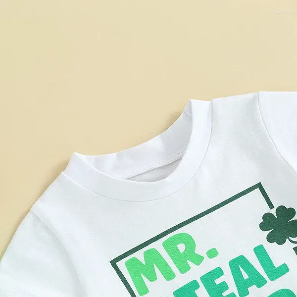Conjuntos de roupas Infantil Criança Bebê Menino St Patricks Day Outfit Lucky Charm Carta Imprimir Manga Curta Camiseta Calças de Cordão