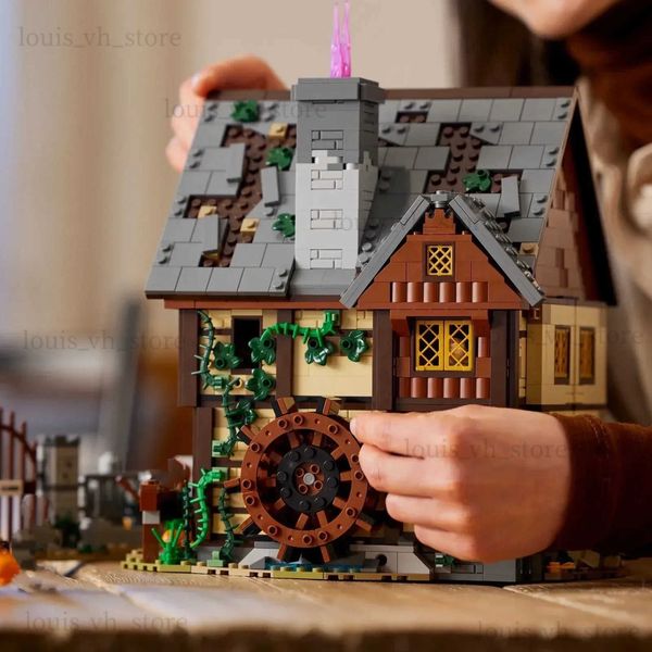 Blocchi 2023 MOC 21341 Halloween Hocus Pocusised Witch Sisters Cottage House Building Building Buildings Set Bricks Toy per bambini Gifts T240325