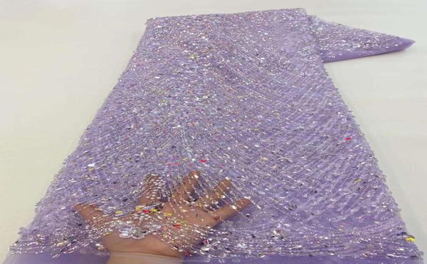 Tessuto in pizzo per matrimoni viola 2022 ricami di alta qualità in tulle francese laces nigeria lacci tessuti con paillettes e perle per abiti9924280