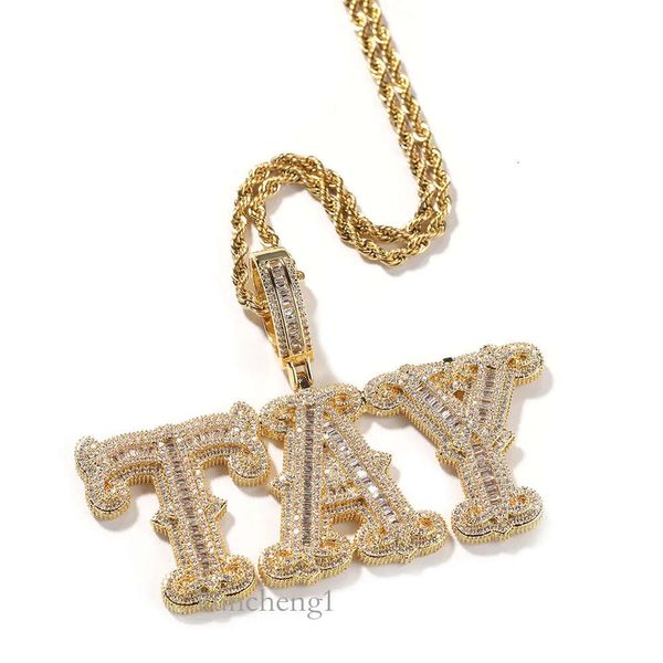 Topbling A-Z nome personalizado letras pingente colar gelado banhado a ouro real jóias hip hop