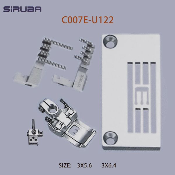 Set di misuratori per macchina da cucire overlock Siruba C007EU122 Piastra dell'ago E3826P Piedino P0216 Set di misuratori a tre aghi e cinque linee