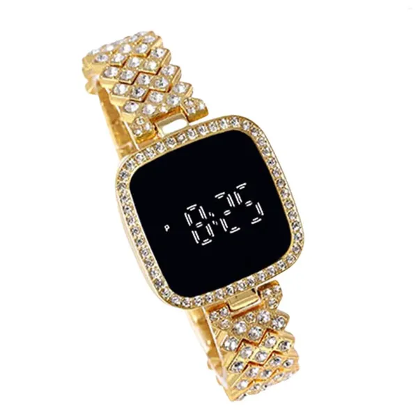 Relógios de pulso feminino casual pulseira relógio quadrado dial digital com strass banda para namorada presente de aniversário