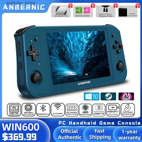 Tragbare Spielespieler ANBERNIC Win600 5.94 Handheld-Spielekonsole Tragbarer PC Mini-Laptop Win 10 AMD Athlon Silver 3050e/3020e 8G DDR4 mit Steam OS Q240326