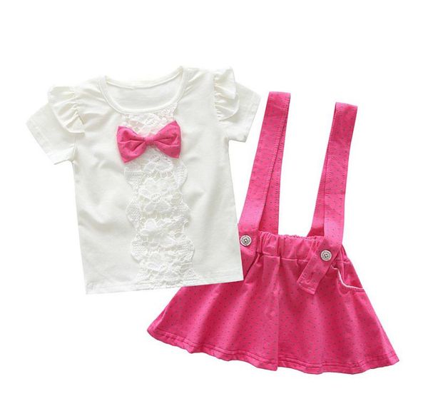 Kleinkind Kinder Sommer Baby Mädchen Kleidung Sets Kleid Anzug Mädchen Lätzchen Sommer Set Bogen 2 Stück Kinder Riemen Punkte Sportanzug Set2133808