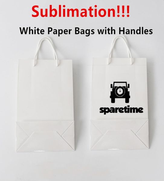 Sacos de papel branco de sublimação com alças Sacos de presente de papel branco em massa Sacos de compras para compras de mercadorias de presente Festa de varejo Bulk8748209