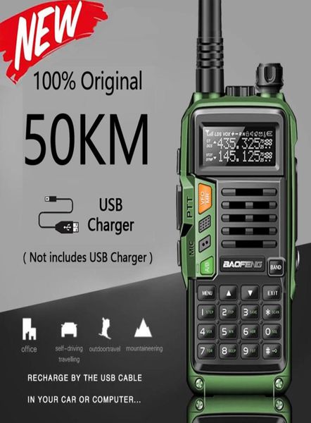 Baofeng uv s9 plus 10w poderoso carregador usb 50km banda dupla amador presunto portátil walkie talkie uv 5r 888s rádio em dois sentidos 2207285860566