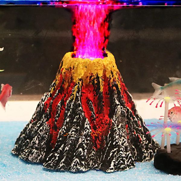 Acessórios pequenos / grandes Aquário Decoração do vulcão subaquático Tanque de peixes leves LED Oxigênio Bombas de ar ornamento de pedra de ar de ar