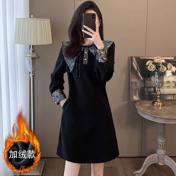 Novo vestido preto estilo chinês para mulheres no outono inverno, com sensação de luxo, emagrecedor e solto, saia tubo reto casual