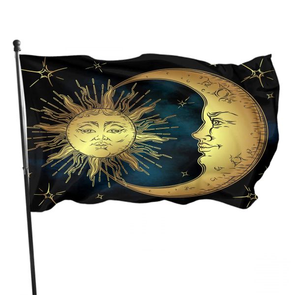 Aksesuarlar Golden Sun Yard House Flags Moon and Stars House Banner Gromets İç Mekan Dış Mekan Ev Dekorasyonları Kadın Erkek Hediyeleri