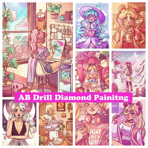 Stitch Cartoon Girl 5D Fai da te Ab Drill Diamond Painting Mosaic Ramoidery Fantasy Sweet Cool Art Cross Croce Cruci fatti fatti Gift per bambini